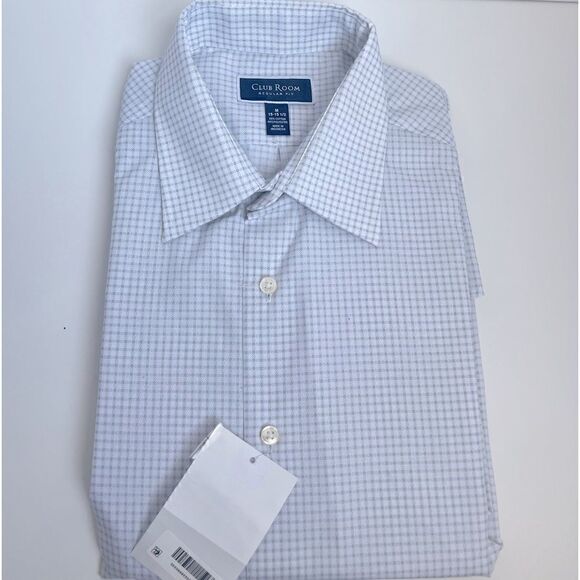 CLUB ROOM |Men's Classic/Regular-Fit 
Check Dress Shirt white grey M 15-15 1/2 - Picture 5 of 6